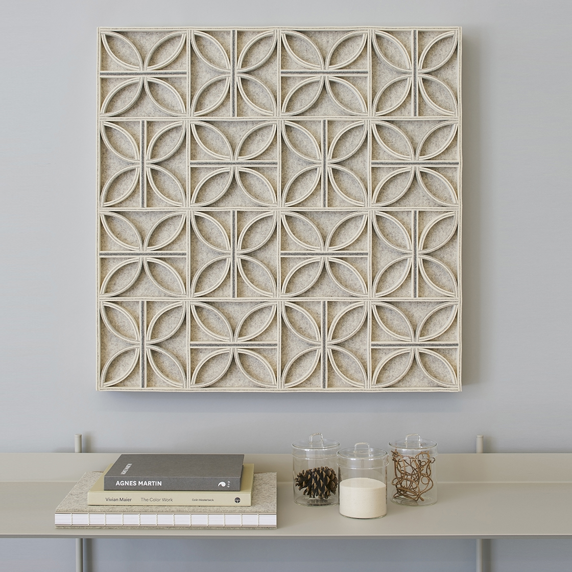 wall art modern shapes geometric dimensional submaterial wool felt handmade neutral white sands